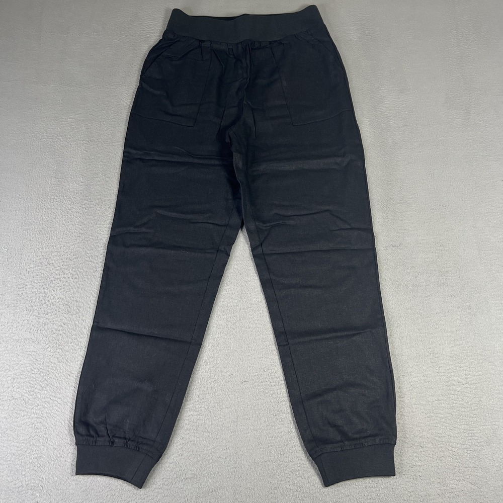 G by Giuliana Pants Womens Small Black Linen Blend Joggers Elastic Waist Pockets